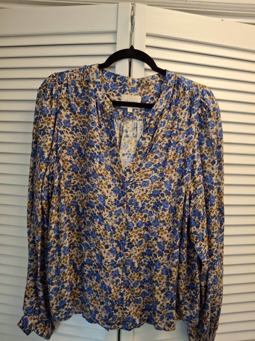 Sezane Blue & Brown Floral V-Neck Blouse